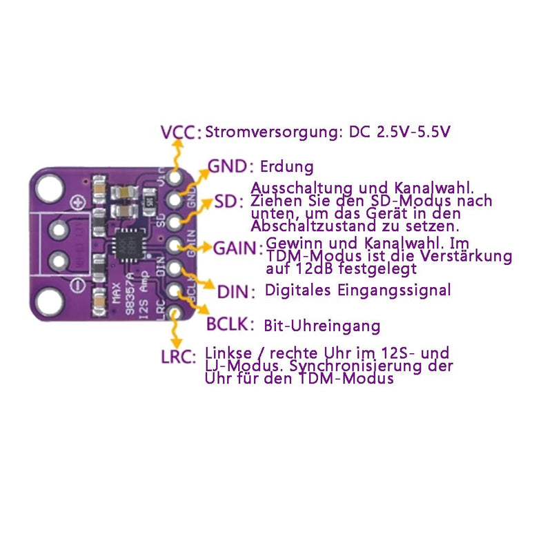MAX98357 I2S 3W DAC Decoder Breakout Module Supports ESP32 Raspberry Pi Pack of 4