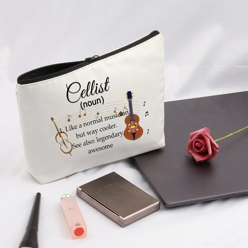 [AUSTRALIA] - Cellist Gifts Cosmetic Makeup Bag Cello Players Gifts for Cello Lovers Recital Gift for Cellist Definition Travel Zipper Bag (White) White 