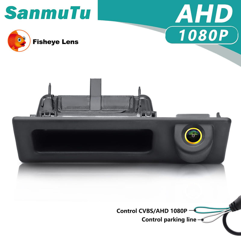 Vehicle Backup Camera CCD Compatible for BMW 3 5 Series X1 3 4 5 F07 F10 F11 F25 F26 F30 F34 Car Rear View AHD 1080P Camera Reverse Parking Fisheye Lens Waterproof Cam Car Trunk Handle Camera (golden)