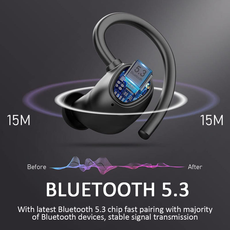 Wireless Earbud, Bluetooth 5.1 Headphones Sport Wireless Bluetooth Earphones in Ear Noise Cancelling Earbud with Mic Deep Bass, Earhooks Ear Buds IP7 Waterproof 48H Headset for Running Gym[2021 New] | IP7 Waterproof Wireless Earphones Ear Hooks, ENC No...