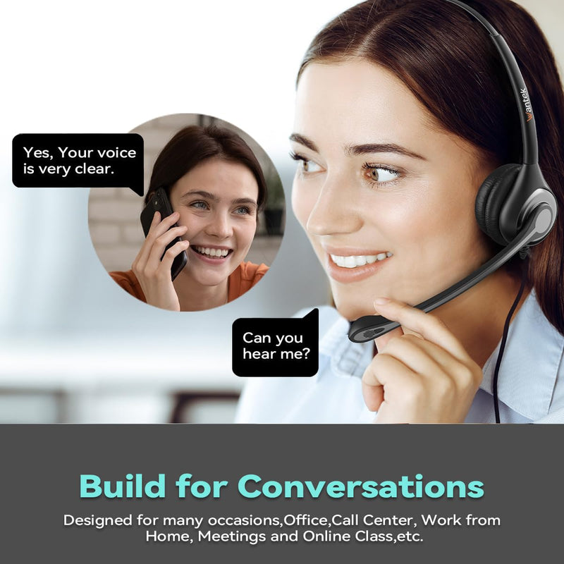 [AUSTRALIA] - Wantek USB Computer Headset with Microphone for Laptop PC,3.5mm Wired Stereo Call Center Headset with Microphone Noise Cancelling, Corded Desktop Headphones with Mic & Mute 600USB-W-S1 