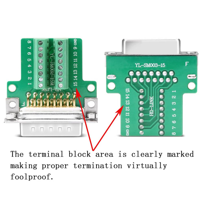 10PCS DB15 Solderless Serial to 15 pin Terminal Female Adapter | 16mm Thinner, RS232 Terminal Female Adapter, Breakout Board, with Case Long Bolts Nuts, 10PCS Female 10PCS Thin Female