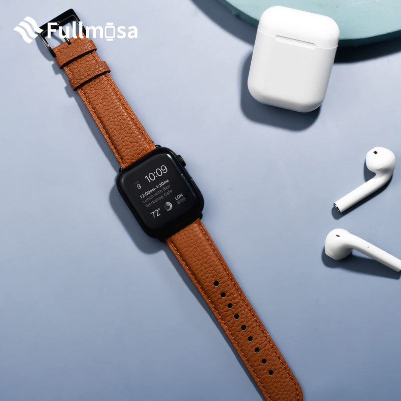 Fullmosa Compatible Stainless Steel No tools needed Apple Watch Band 41mm/40mm/38mm Silver with Case & Compatible Leather iWatch Band 41mm/40mm/38mm,Brown+Rose Gold