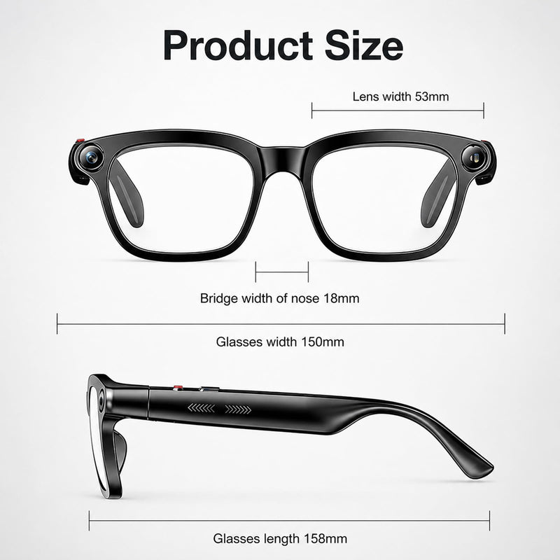 AI Smart Glasses with Camera,Photo Capture &4k Video Recording Glasses,Real-Time Translation, Open-Ear Audio, Object Recognition, Camera Sunglasses AI Assistantfor Vlogging, Travel, Business