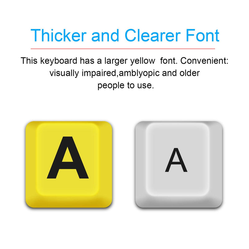 TANIX Large Print Computer Keyboard Wired USB Keyboard Big Print Letter with Yellow Keys High Contrast Yellow Keyboard Makes Type Easy