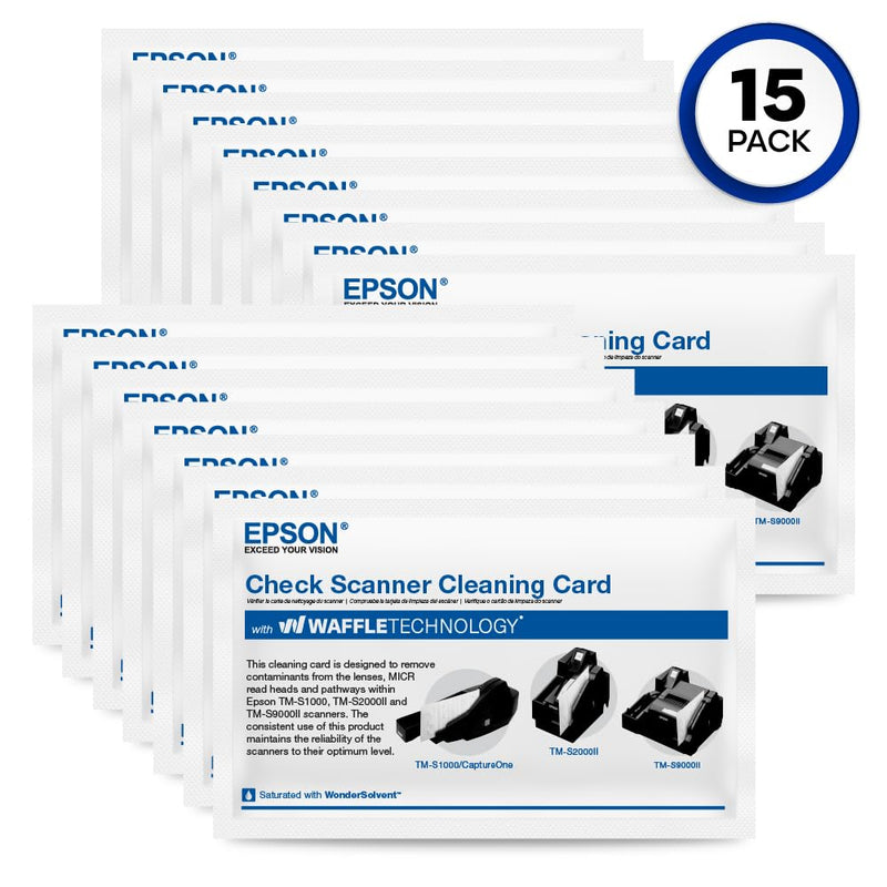 Waffletechnology Cleaning Card for Epson CaptureOne™ Check Scanner (15 Cards)