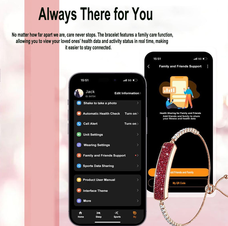 Women's Smart Bracelet Fitness Tracker - 5ATM Waterproof, 24/7 Heart Rate Blood Oxygen HRV Stress Tracker, 24H Sleep Monitor, Multi-Sport Modes, Free App for iOS & Android,The Best Gift (2 Bands)