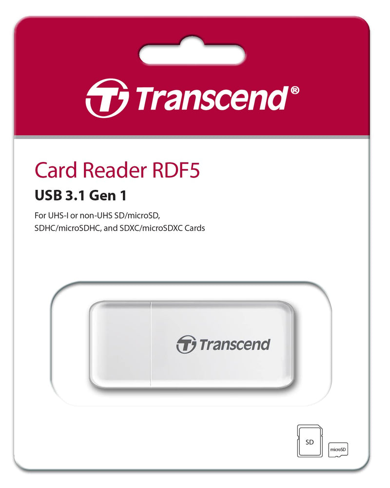 Transcend USB 3.1 Gen1 SDHC / SDXC / microSDHC / SDXC Card Reader, TS-RDF5W (White) White