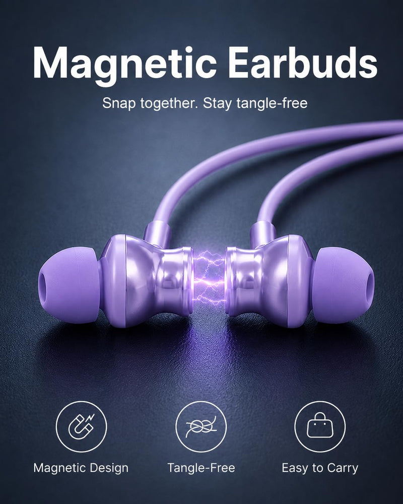 INDIVISO Bluetooth 5.4 Neckband Earbuds, Wireless Sports Headphones with Mic, 30H Playtime, IPX5 Sweatproof, Deep Bass, Fast Pairing for Running Gym Workout Commute (Purple) Purple
