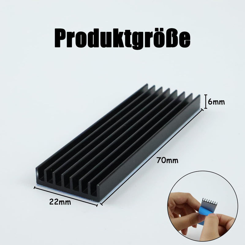 4pcs Aluminum Heat Sink, Aluminum Cooler with Silicone Heat Conducting Tape, Semiconductor Devices Cooler, 70mm x 22mm x 6mm, Black