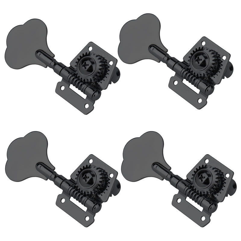 4R Machine Head Bass Tuning Pegs, 4-in-Line Open Gear Tuning Keys, Right Hand, for Jazz & Precision Bass Replacement, Black
