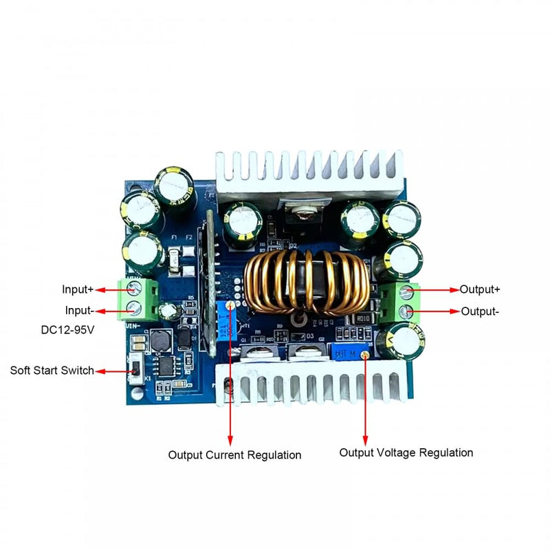 DC Buck CVCC Adjustable Power Module, 12-95V to 2-90V 15A 400W High-Power Adjustable Power Module Voltage Regulator Converter
