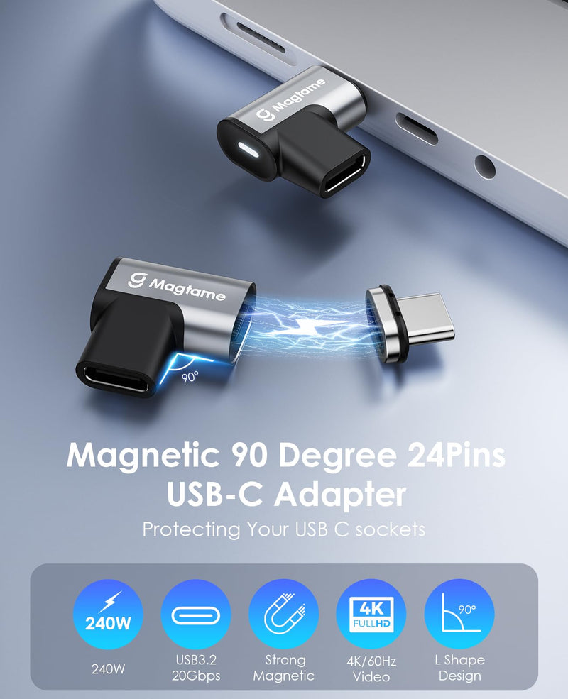 24Pin Magnetic USB C Right Angle Adapter 4Pack: 40Gb/s Data Transfer, 240W PD Fast Charging, 4K Video Support, Compatible with Most USB-C Devices