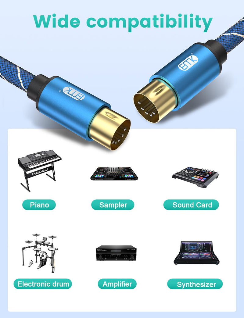 [AUSTRALIA] - EMK 5-Pin DIN MIDI Cable Male to Male Midi Cables Compatible with MIDI Keyboard/Synthesizer/Guitar Multi Effects/Audio Interface/Audio Mixer/Audio Amplifier/External Sound Card (6.6Feet/2m) 6.6Feet/2m 