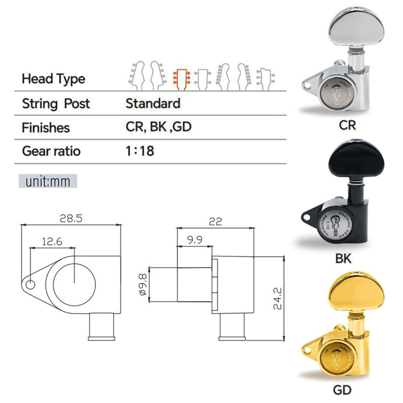 [AUSTRALIA] - FXJXB 18:1 Guitar Tuning Pegs 3x3 Standard Guitar Tuners Electric Or Acoustic Guitar Tuning Machines Tuning Keys Replacement-Chrome(3R+3L) 3L+3R Chrome 