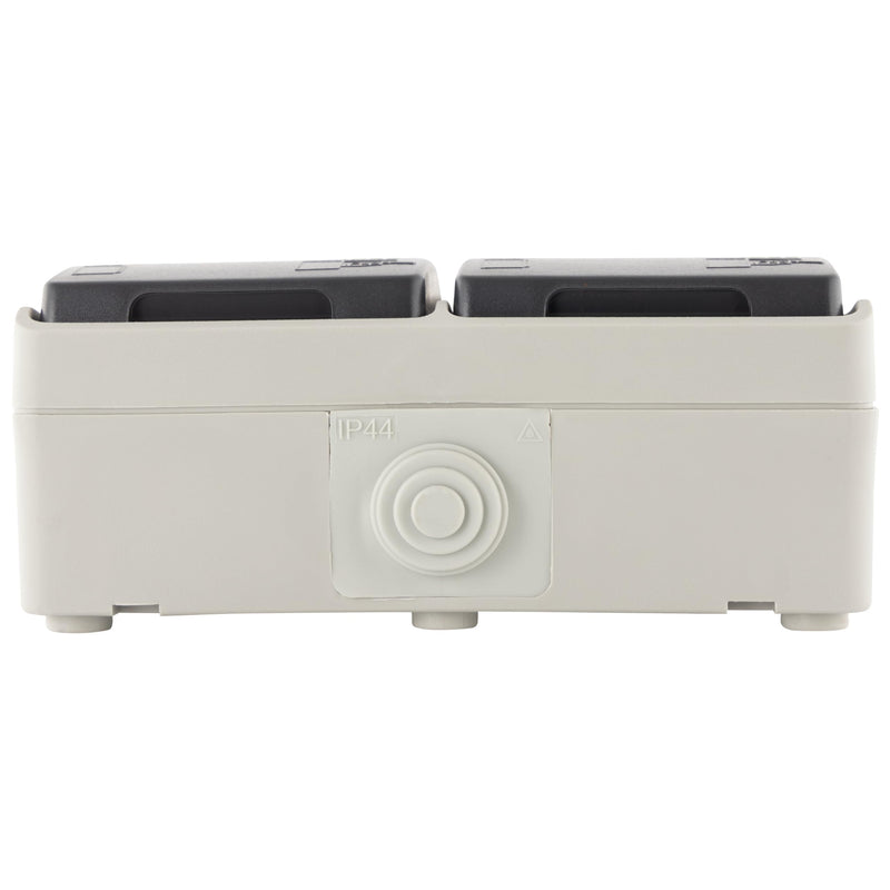 REV AquaBase 2-Way Wet Room Socket, 2-Pole, Splash-proof IP54, Horizontal, Surface-Mounted, Grey 1 x socket (2-way)