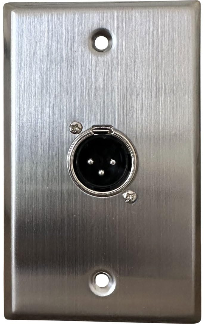 XLR Wall Plate, 3-Pin, Stainless Steel (Single Port XLR Male – 2 Pack) Single Port XLR Male