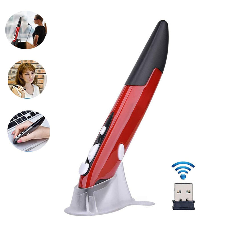 Wireless Optical Pocket Pen Mouse, Lychee 2.4GHZ USB Wireless Optical Pen Mouse 800/1200/1600 DPI Adjustable Handwriting Mini Air Mouse Mice for PC Laptop Notebook Computer Mac (Red) Red