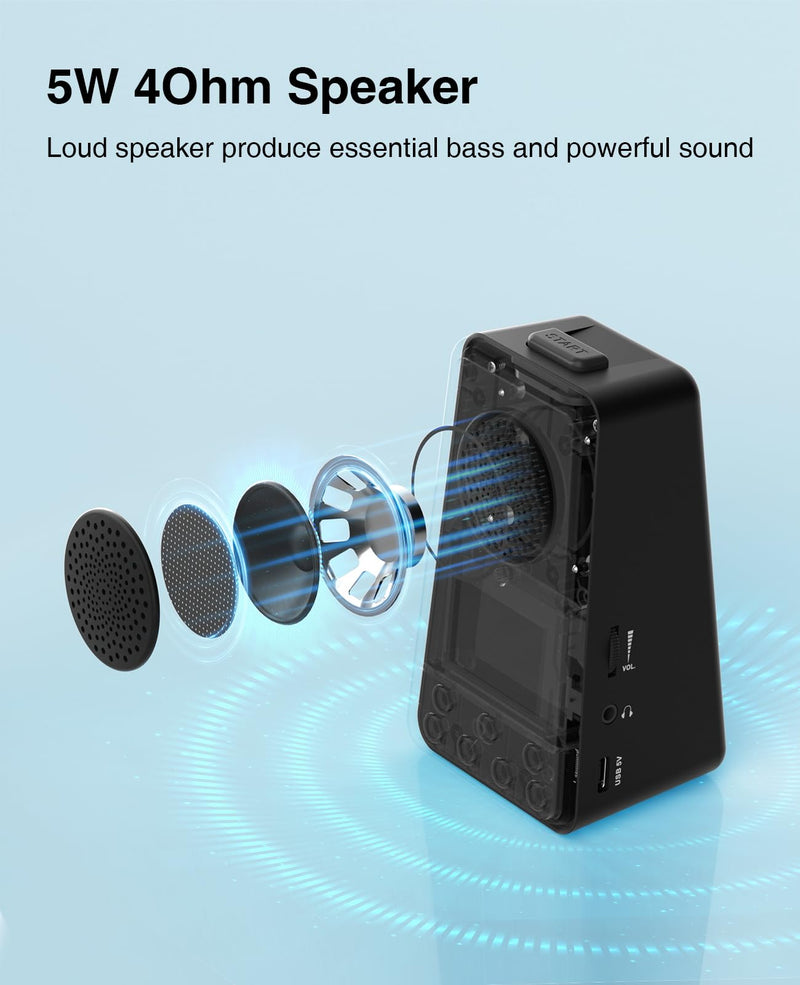 [AUSTRALIA] - LEKATO Bluetooth Speaker Metronome for Guitar Piano Drum, Rechargeable 2-in-1 Electronic Digital Metronome with Vocal Counts, Portable Wireless Speaker Beats Mixer, Black 2-in-1 Bluetooth Speaker Metronome-Black 