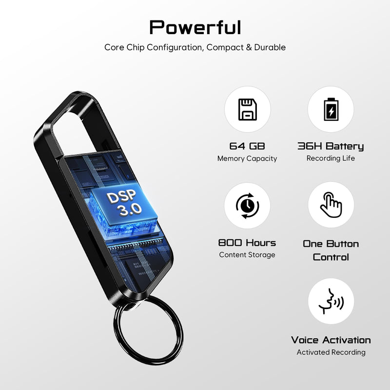 64GB Digital Voice Recorder with Playback - HD Noise Reduction Tape Voice Recorder with MP3 Player Activated Voice Recorder with 800 Hours Recording Time for Interviews/Meetings/Courses 64GB