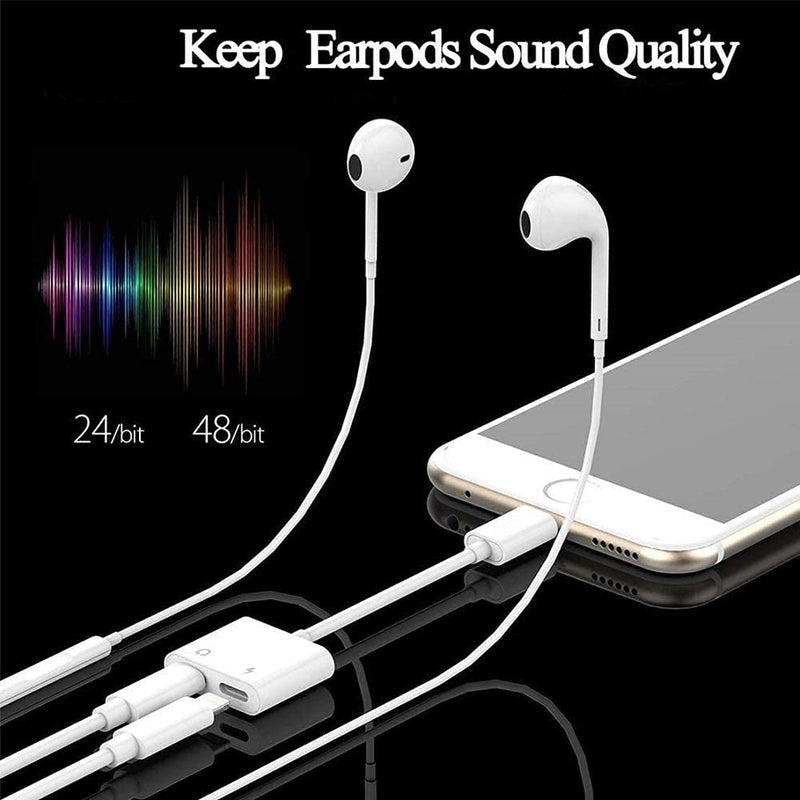 [Apple MFi Certified] 2PACK iPhone Lightning to 2 Lightning Adapter, Dual Lightning AUX + Charger Adapter Dongle Cable Splitter Compatible with iPhone 12/11/SE/X/XR/XS/8/7/6 Support Call + Charging White