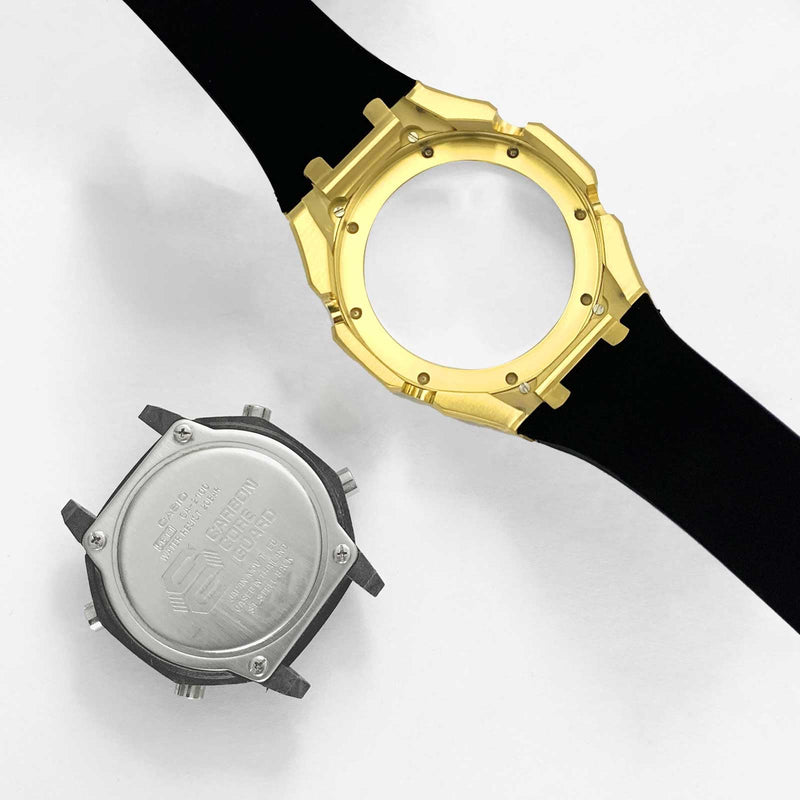 Ga2100 Watch Modify Case Band Mod Kit,Gold Plated Stainless Steel Bezel Case Silicone Strap Band Compatible With Casio G shock Ga2100 Ga2110 GAB2100 Gold Case blue Strap yuanding fba