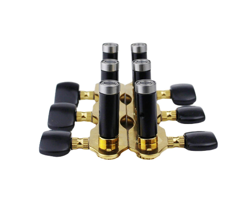 Guyker Classical Guitar Tuners, 1:18 Ratio Open Frame Style Acoustic Guitar Tuning Keys Steel String Pegs Machine Heads 2 Planks (3+3) (Gold, Black Button) Gold, Black Button