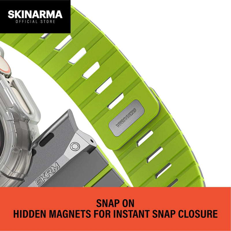 Skinarma SKRM GEMINI MAGNETIC WATCH STRAP + ATOM WATCH CASE compatible with Apple Watch 49 MM (Lime Green)