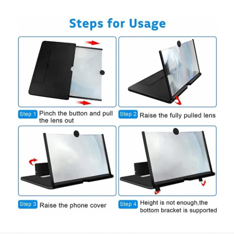 Generic 14in Cell Phone Screen Amplifier, 3X to 4X Magnification HD Foldable Portable with Blue Light Protection and Phone Holder, for Movie Watching Office Travel