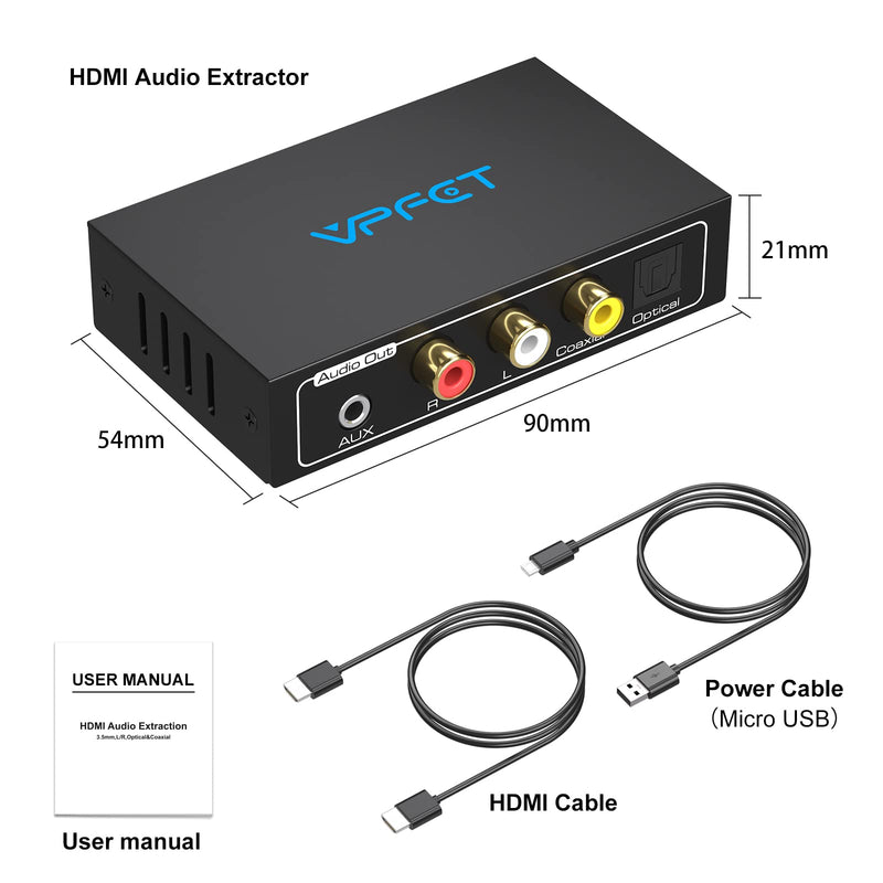 HDMI Audio Extractor 4K Splitter to Optical 3.5mm AUX L/R Coaxial Audio Adapter Converter 8 EDID Settings Supports HDCP 1080p 3D Digital DTS 5.1 PCM for PS4 PS5 Xbox Fire Stick Pass Through CEC HDMI to Optical+Coaxial 4k30