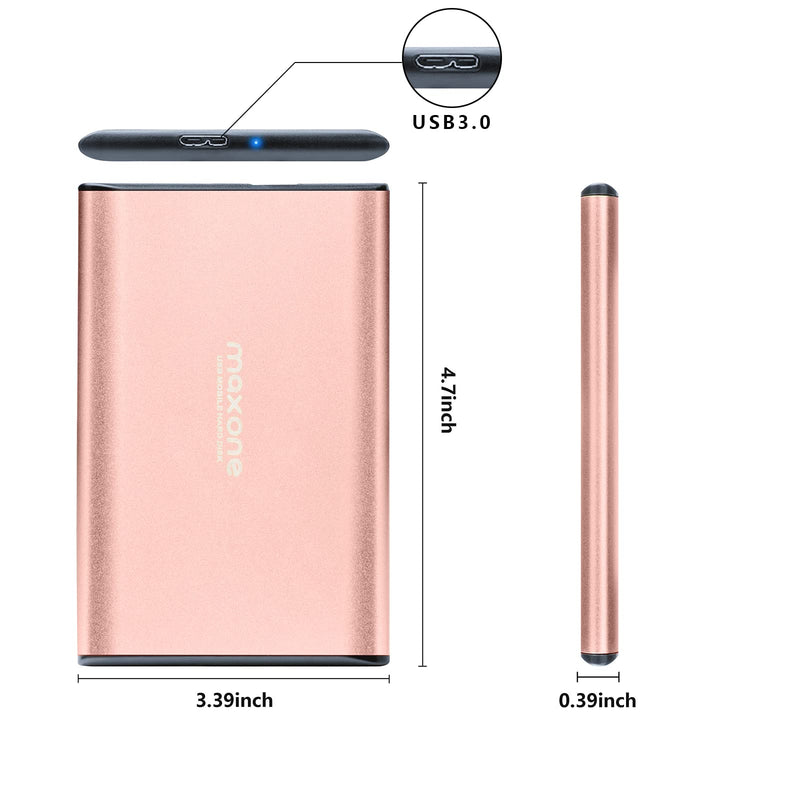 Maxone 500GB Ultra Slim Portable External Hard Drive HDD USB 3.0 for PC, Mac, Laptop, PS4, Xbox one - Rose Pink