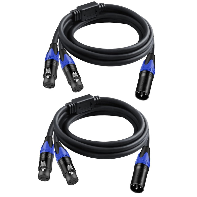 (5 FT- 2 Pack) 1 Male to 2 Female XLR Y Splitter Micrphone Cable, 3pin Male to Dual Female Y-Splitter Balanced Mic Audio Cables for Stereo Mic to L & R Audio Track 5 ft-2Pack