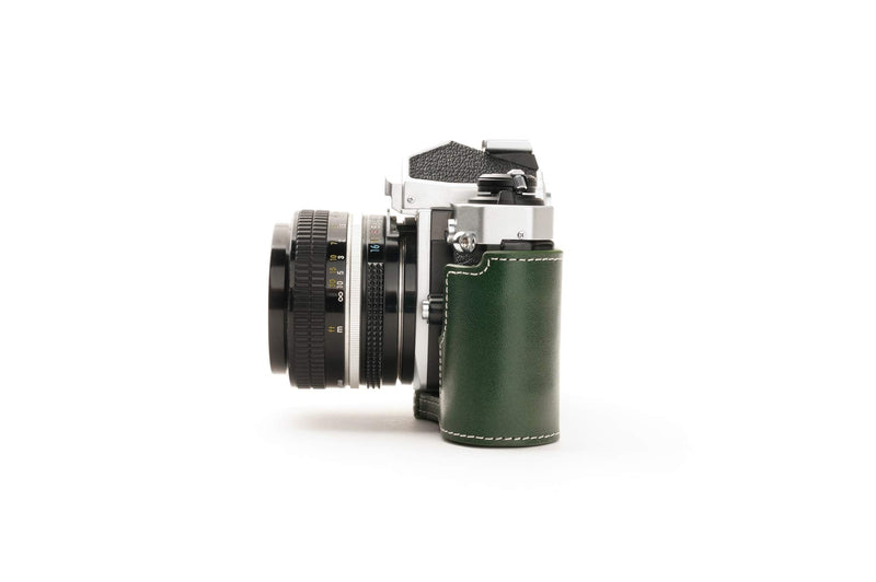 Nikon FM2 Case, BolinUS Handmade Genuine Real Leather Half Camera Case Bag Cover for Nikon FM2 FM FE FM2n FE2 With Hand Strap (Green) Green