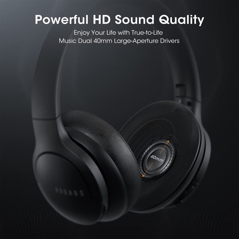 DOQAUS 𝐔𝐩𝐠𝐫𝐚𝐝𝐞𝐝 Bluetooth Headphones Over Ear, 90H Playtime Bluetooth 5.3 Wireless Headphones 3 EQ Modes, Built-in HD Mic, HiFi Stereo Sound,Deep Bass,Memory Foam Ear Cups for Phone/PC Black