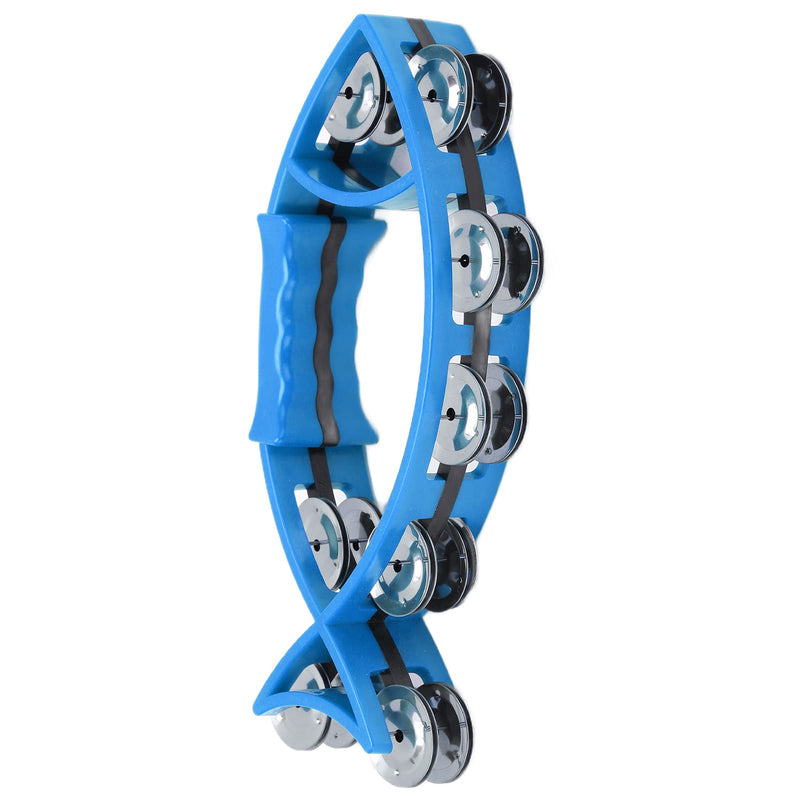 Hand Tambourine Bell Fish Shaped Double Row Tambourines Hand Drum Bell Musical Rhythm Instrument without Burrs(blue) blue