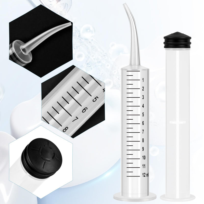 Pack of 4 Dental Syringes 12 ml Dental Syringe Transparent Plastic with Curved Tip and Measure for Oral Dental Care Cleaning