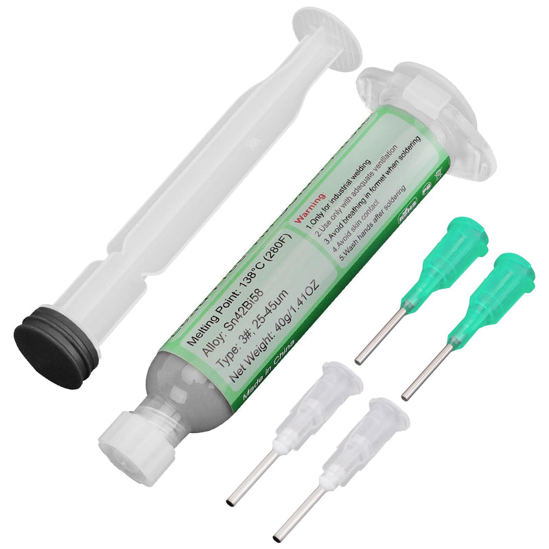 Gruiqrd Syringe Soldering Paste Flux Sn42 Bi58, Lead-Free Soldering Paste, Soldering Flux Tin Paste, Low Temperature Solder Paste 138 Degrees, for BGA LED SMD SMT Solder (1.41 oz/40 g)