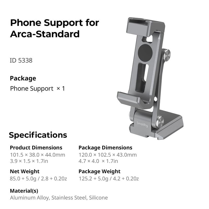 [AUSTRALIA] - SMALLRIG Metal Phone Mount with Baseplate for Arca-Swiss,Compatible for DJI RS 4 Mini & RS 3 Mini, Phone Mount Adapter Support Free Adjustment Joints, Phone Tripod Mount for iPhone 17/16/15-5338 