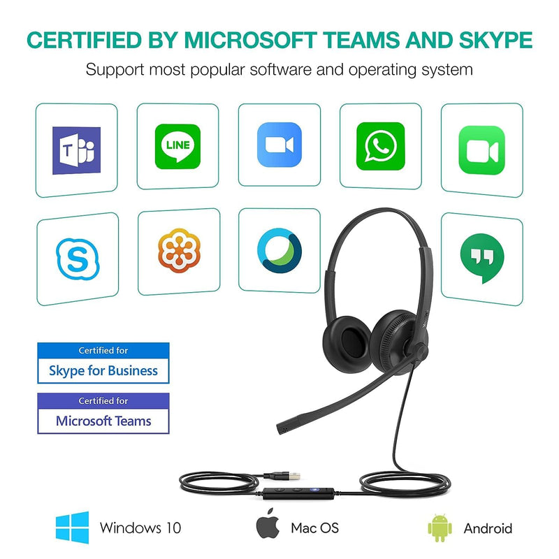 [AUSTRALIA] - Yealink UH34 USB Headset with Mic,Stereo Wired Headphones with Noise Cancelling Microphone,Teams Certified,Professional Work Headphones for VoIP Phone PC Computer Call Center Office USB（Leatherette) 