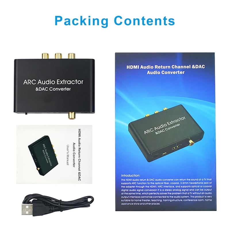 HDMI ARC Audio Extractor, AMANKA DAC Converter 192KHz Digital to Analog Audio Converter, Optical/SPDIF Coaxial HDMI ARC to Optical/SPDIF Coaxial Stereo L/R 3.5mm Jack for TV ARC-DA