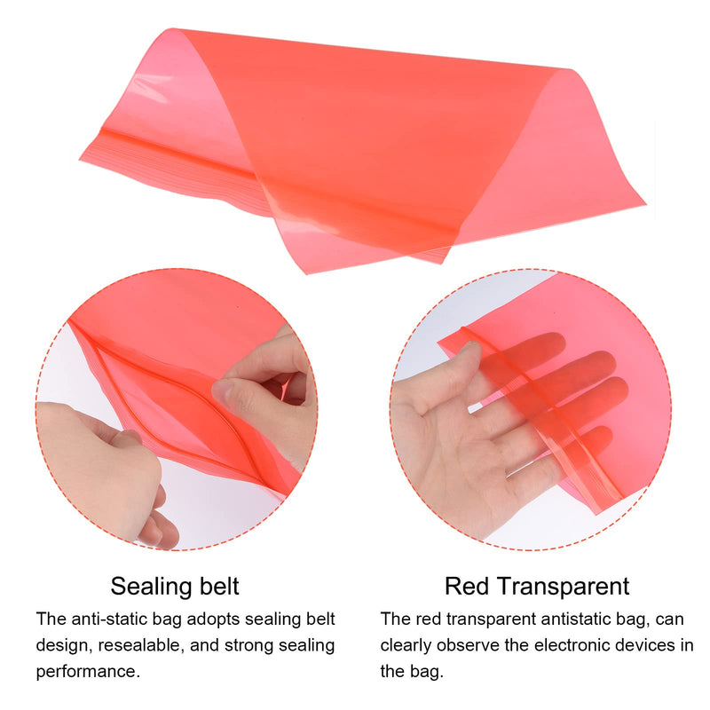 MECCANIXITY Anti Static Bags Shielding Bag 4x6inch(10x15cm) Red Transparent Resealable for Hard Drive HDD SSD 100pcs