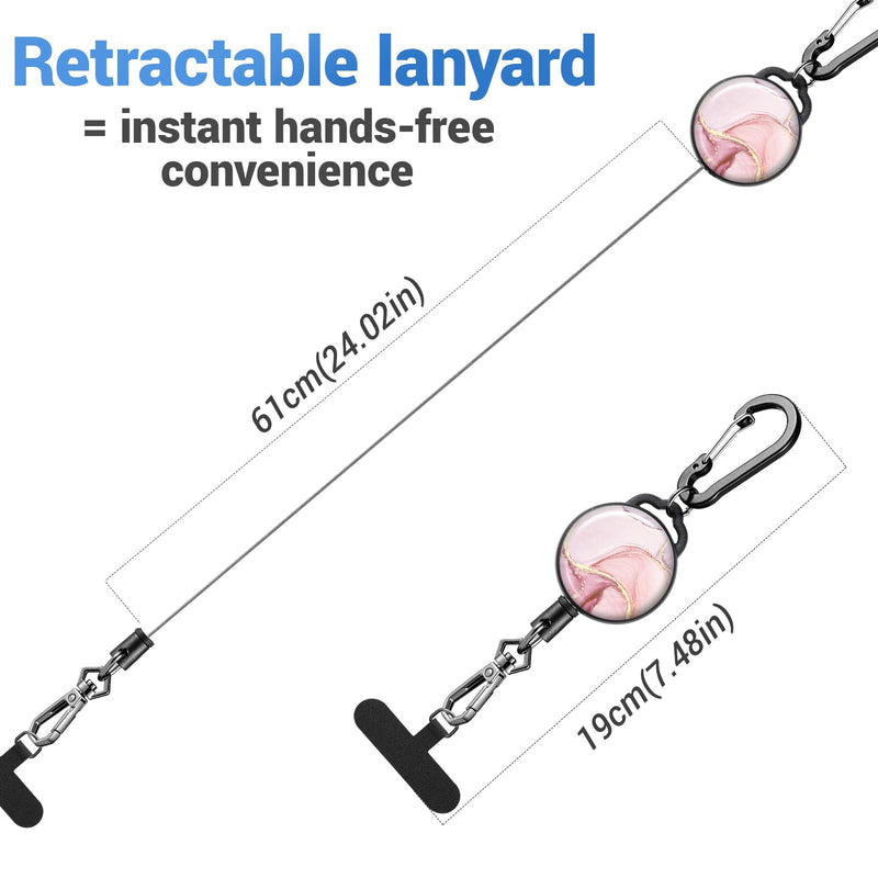 Retractable Phone Lanyard for Outdoor Activities, Anti-Drop Phone Tether, Perfect for Travel Skiing Hiking Concerts Pink Marble