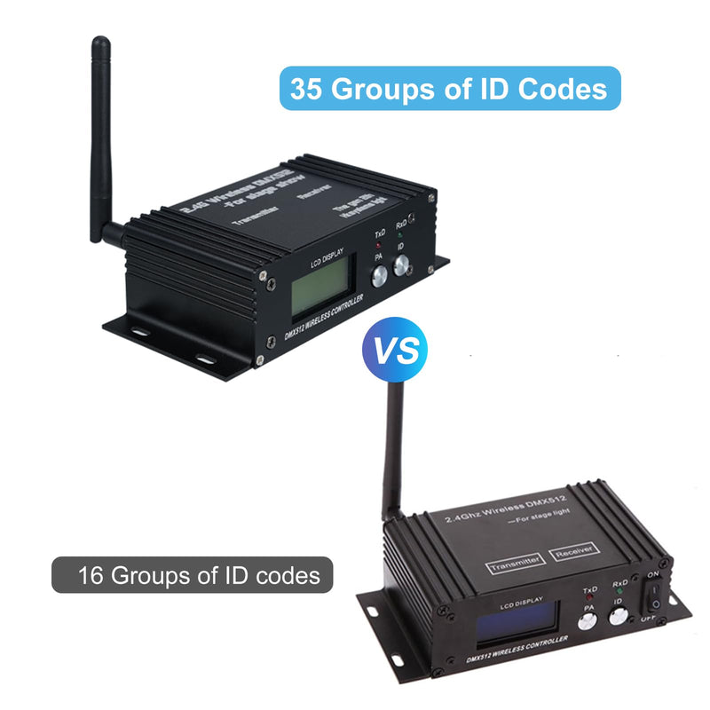 DMX512 2.4G Wireless Controller Transmitter Receiver LCD Display Power Adjustable Repeater Lighting Controller 35 Groups ID Coding for Party DJ Show Club LED Stage Disco KTV Stage Light