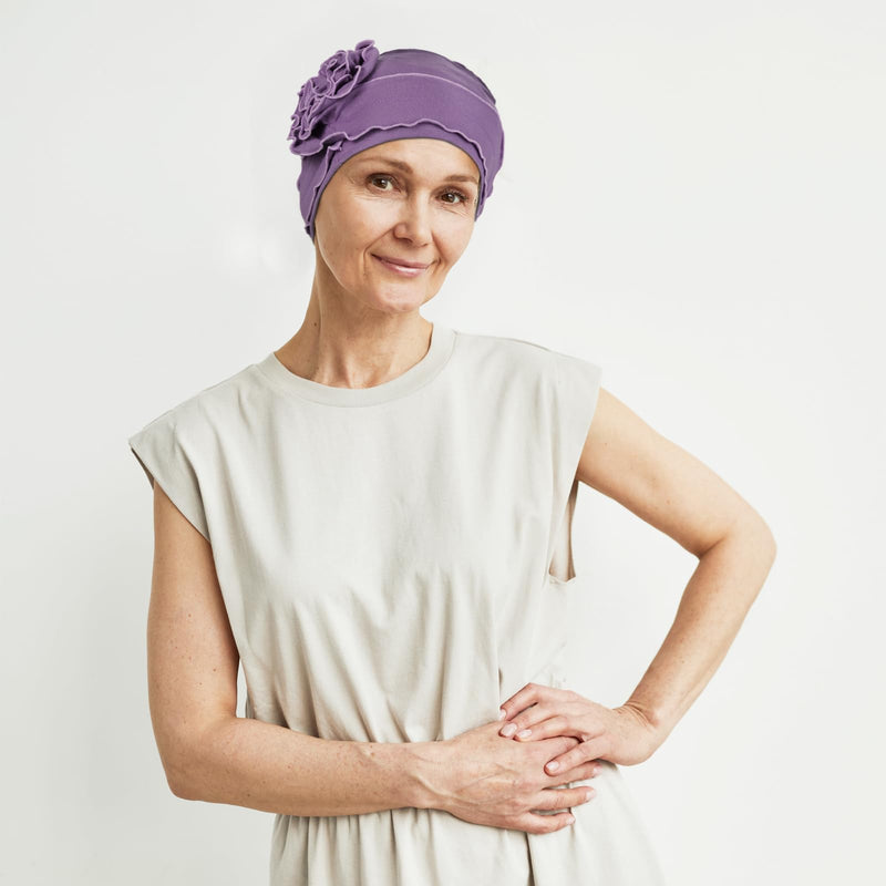 TSKNOMO 4 Pieces Chemo Headwear Set for Women, Breathable Cancer Headwear, Elastic Chemo Hats for Women with Hair Loss Light Grey + Light Purple + Light Blue + Khaki