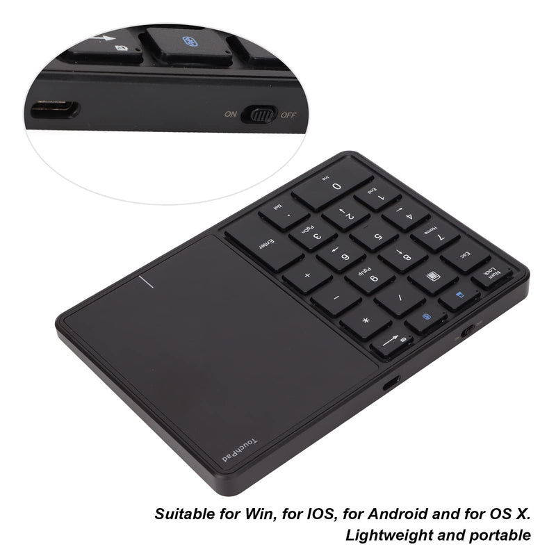 Sanpyl Numeric Keypad, 2 in 1 22 Keys 2.4G Touchpad Bluetooth 4.2 Number Pad, Type C Charging 500mAh Financial Accounting Keyboard, for Laptop, PC, Desktop(Black) black