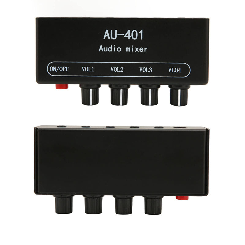 Audio Mixer, 4 in 1 Out Independent Volume Control 3.5mm Stereo Socket 2x Amplification Line Mixer Anti Interference Metal Housing Mini Audio Mixer for PC, Cell Phones, Laptops