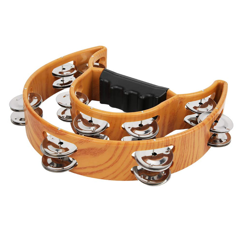 Sturdy Wooden-Style Tambourine with Double Row Jingles & Comfort Grip - Percussion Instrument