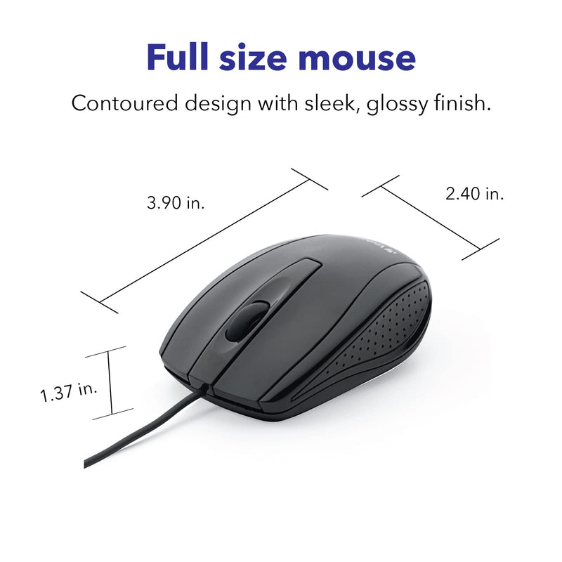 Verbatim Wired Computer Mouse - Corded USB Mouse for Laptops and PCs - Right or Left Hand Use, Black Glossy Black