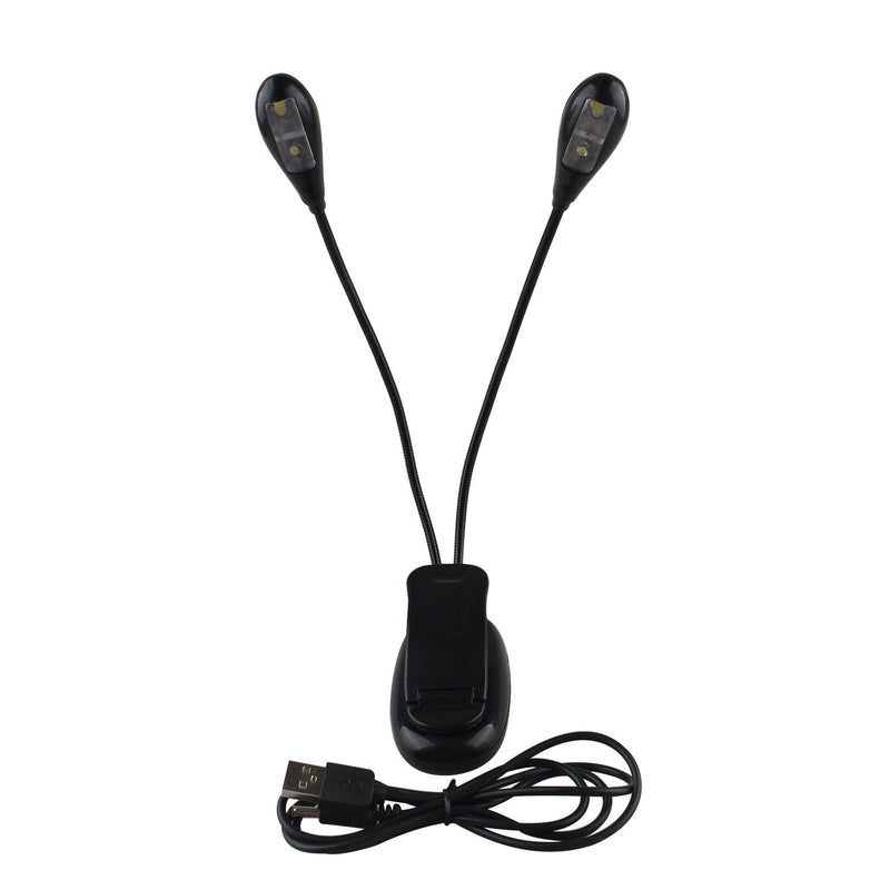 Protable Dual Head Music Stand Light Book Light with 2 Flexible Gooseneck Arms 4 LED Clip on, Eye care, Flexible Clip Come with USB Cable, Best Suited for Music Stands, Grilling, Desk, Camping
