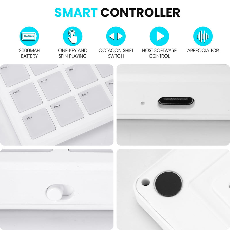 M-VAVE Wireless MIDI Controller Pads, 4.1 * 4.1 Inch, 0.28 LBS, Bluetooth Portable USB with 16 Drum, Note Repeat, Full Level Buttons, Rechargeable battery (White Pocket) White Pocket